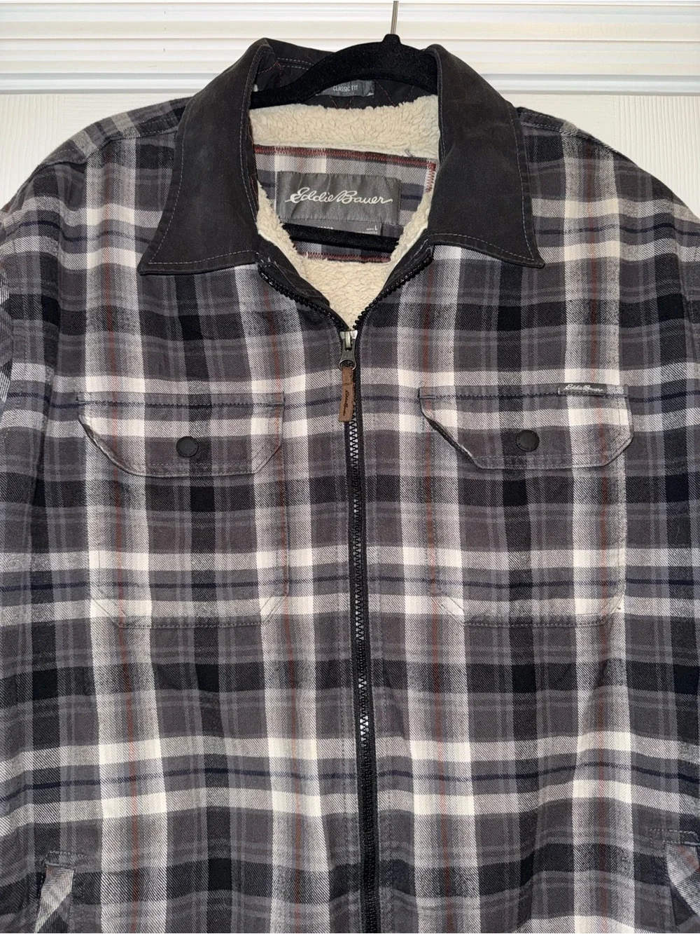 Eddie Bauer Sherpa Lined Plaid Jacket Men’s Large Full Zip Outdoor Coat GORPcore